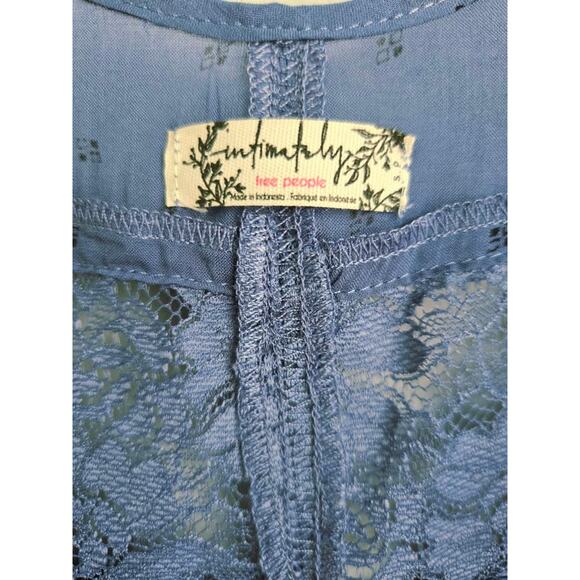 FREE PEOPLE Intimately Blue Lace Trim Voile and Lace Trapeze dress small - Picture 3 of 5